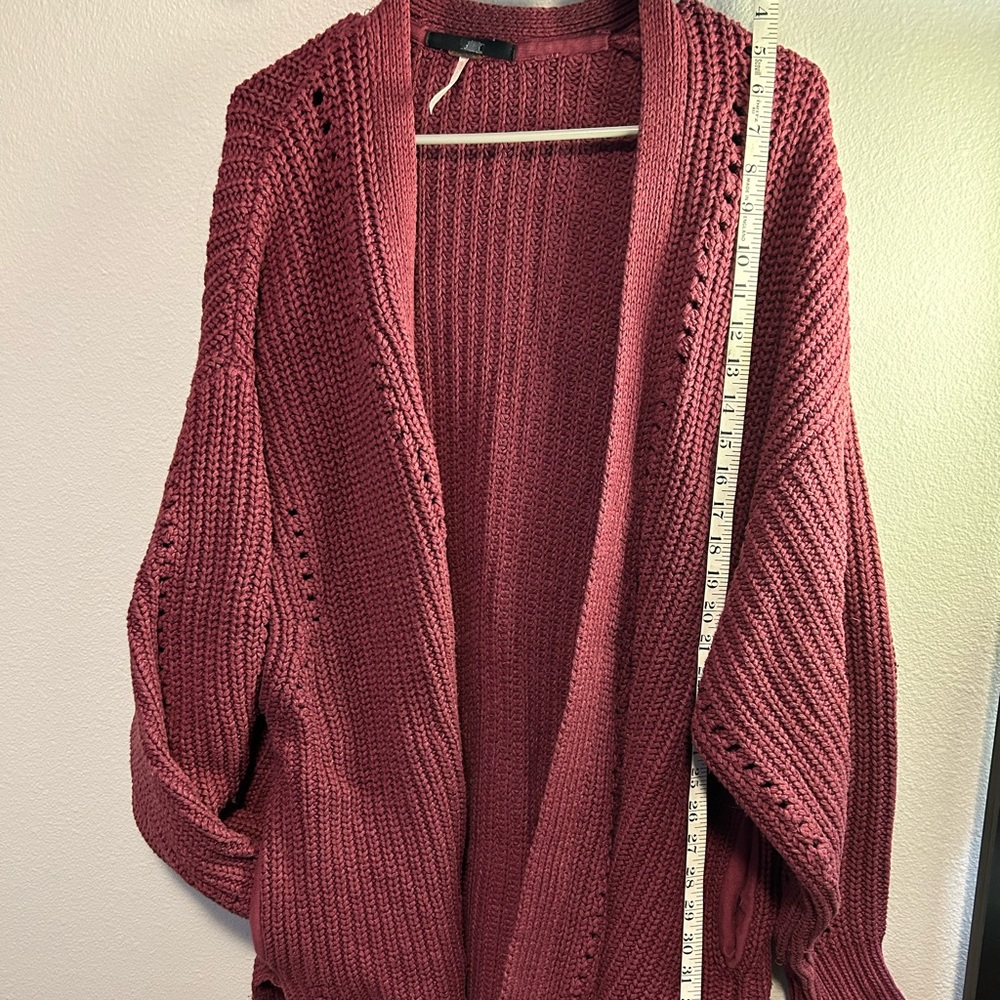 Free People Chunky Knit Open Cardigan in Maroon